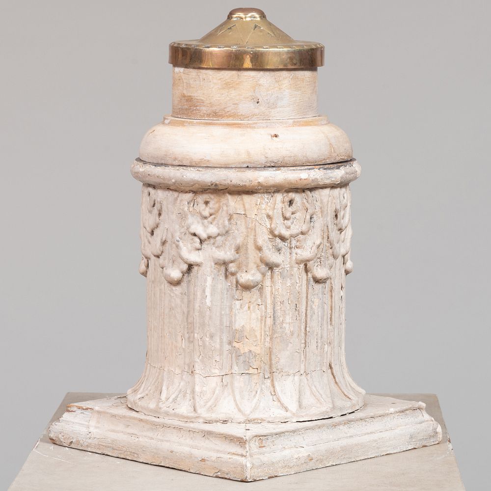 Appraisal: Painted Wood Capital with a Later Brass and Wood Weathervane