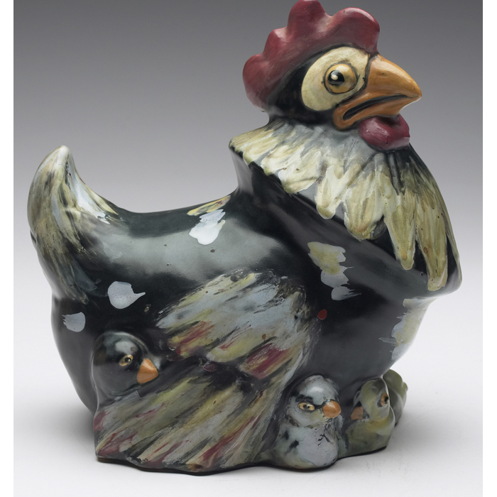 Appraisal: Rare Weller garden ornament hen and chick unmarked ''w x