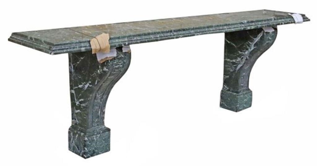 Appraisal: Exceptional large green marble console table having stepped rectangular top