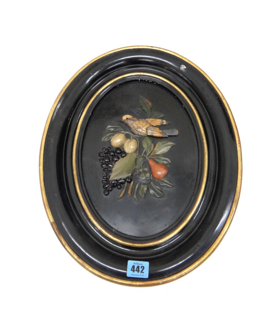 Appraisal: An Italian pietra dura oval plaque nd half th century