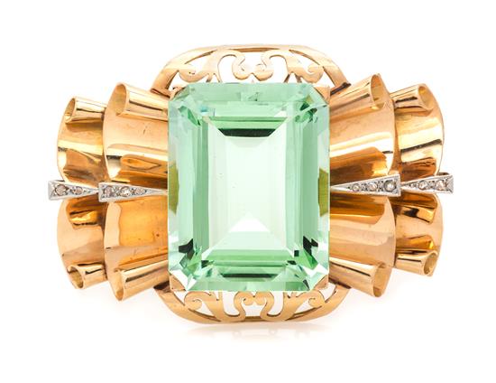 Appraisal: Sale Lot A Retro Rose Gold Green Beryl and Diamond