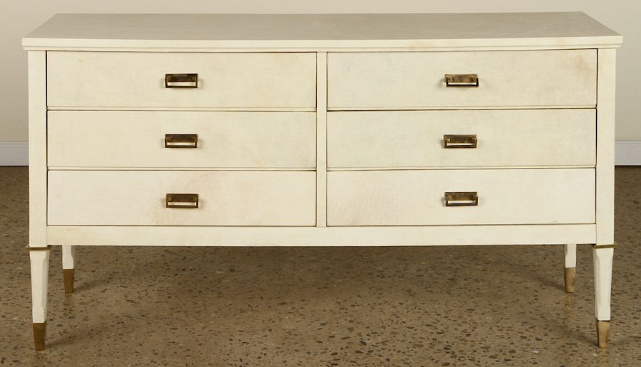 Appraisal: DRAWER PARCHMENT DRESSER JACQUES ADNET A six drawer parchment dresser