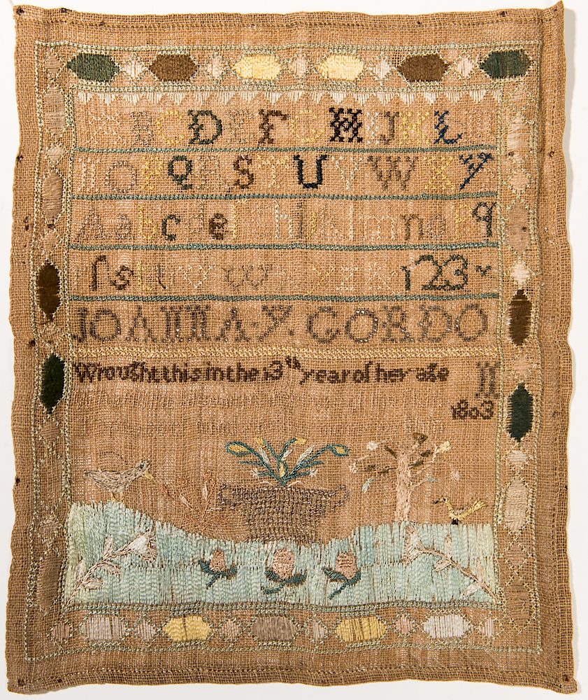 Appraisal: Needlework Sampler Joanna Y Gordo Needlework Sampler Joanna Y Gordo