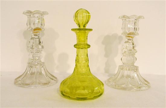 Appraisal: Pair of Sandwich glass colorless '' candlesticks along with a