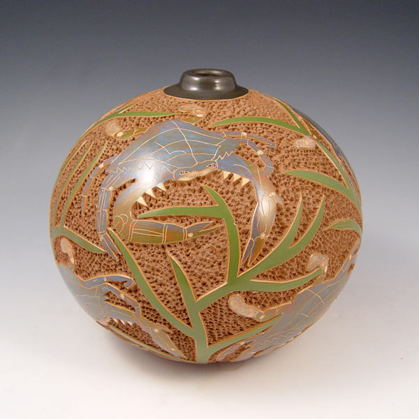 Appraisal: BLUE CRAB POTTERY VASE BY EMMANUEL MALDONADO Hand crafted and