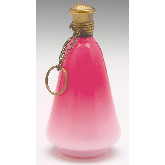 Appraisal: Perfume bottle reverse tapered form in pink glass h dent