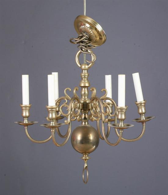 Appraisal: DUTCH STYLE BRASS SIX-LIGHT CHANDELIER th century made in Holland