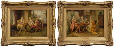 Appraisal: Pair A Le Brune paintings interior scenes titled on frames