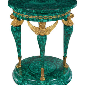 Appraisal: An Empire Style Gilt Bronze Mounted Malachite Veneered Center Table