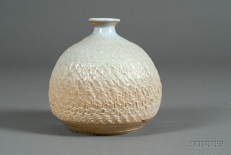 Appraisal: Studio Pottery Vase bulbous body with textured surface flared lip