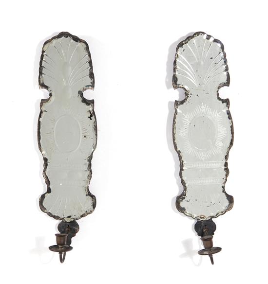 Appraisal: Pair mirrored wall sconces late th early th century etched