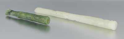 Appraisal: Two Chinese Carved Jade Cigarette Holders Very pale grayish green