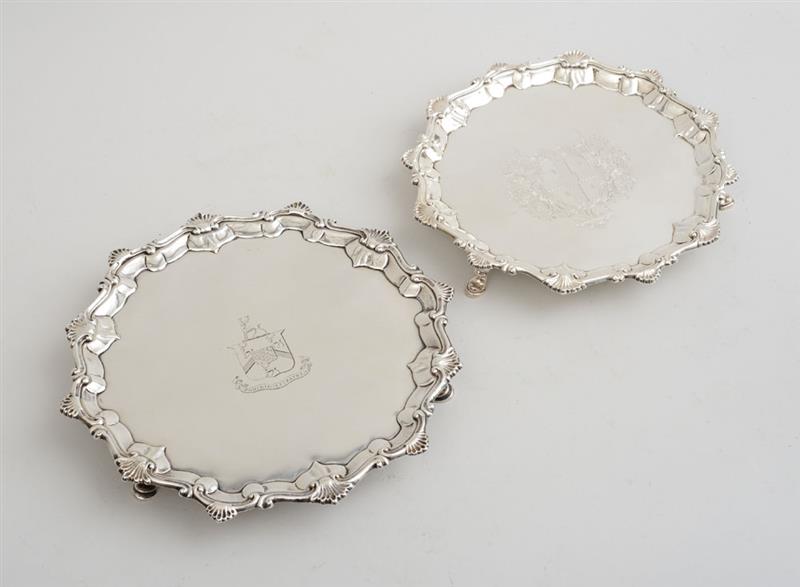 Appraisal: GEORGE III ARMORIAL SILVER TRIPOD SALVER AND A GEORGE III