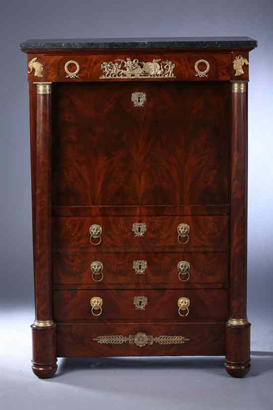 Appraisal: LOUIS PHILIPPE FLAME FIGURED MAHOGANY AND ORMOLU MOUNTED SECR TAIRE