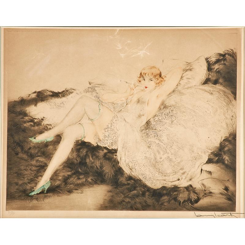 Appraisal: LOUIS ICART French - Etching on paper White Underwear framed