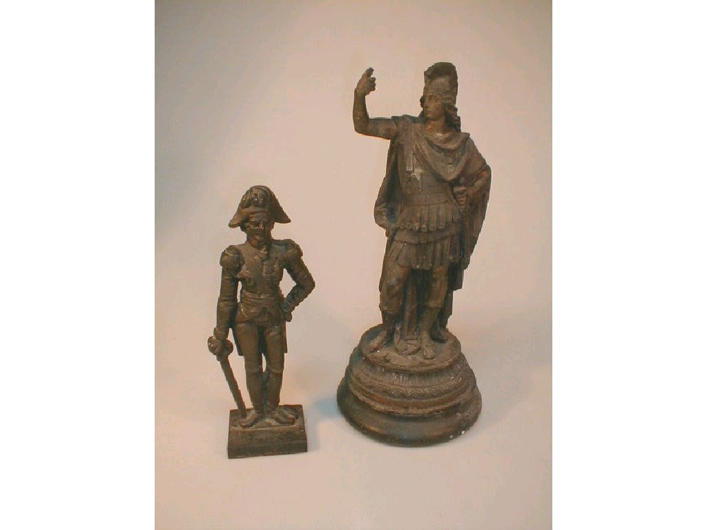 Appraisal: A spelter figure of a centurion standing his right arm