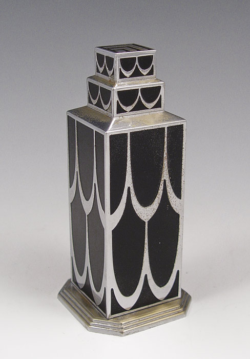 Appraisal: LALIQUE LUCIEN LELONG SKYSCRAPER PERFUME BOTTLE CASE Black enamel metal