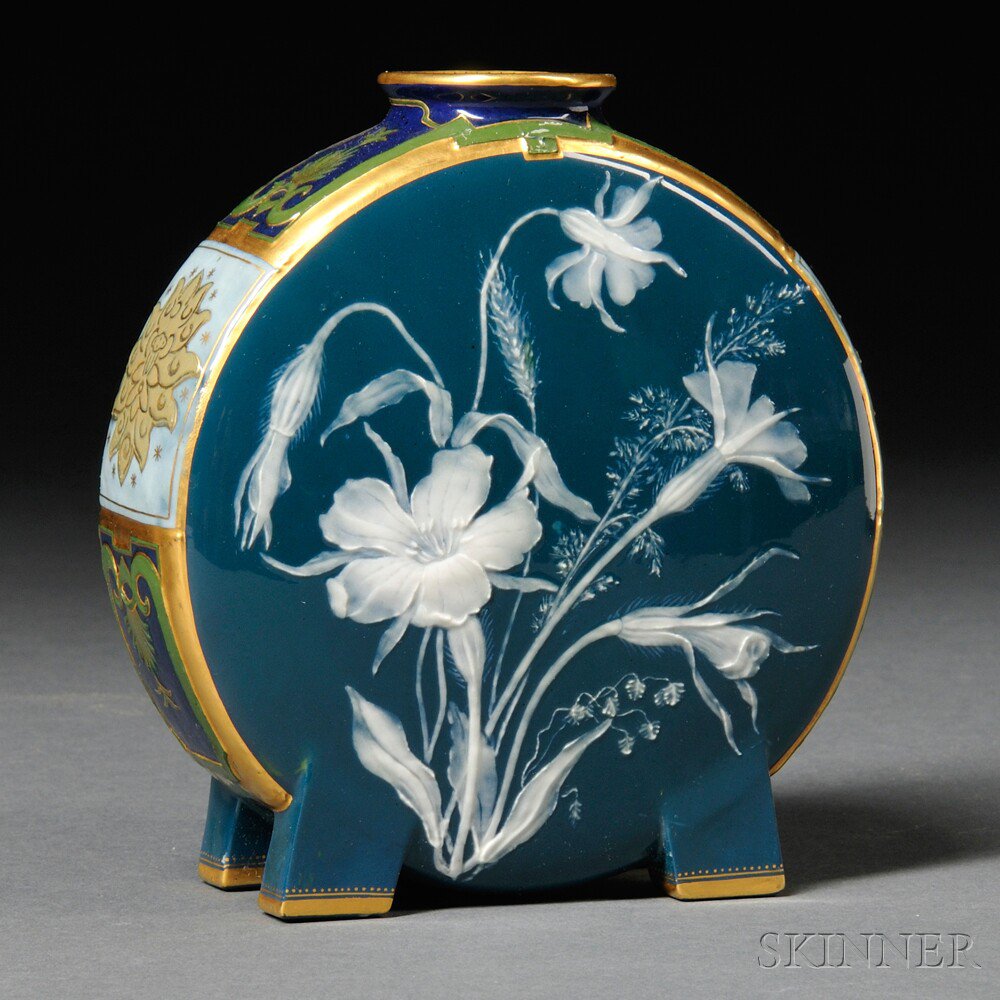 Appraisal: Porcelain Pate-sur-Pate Decorated Pilgrim Vase England c attributed to Minton