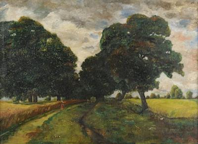 Appraisal: W Janicke Continental School ca Landscape with figure Oil on