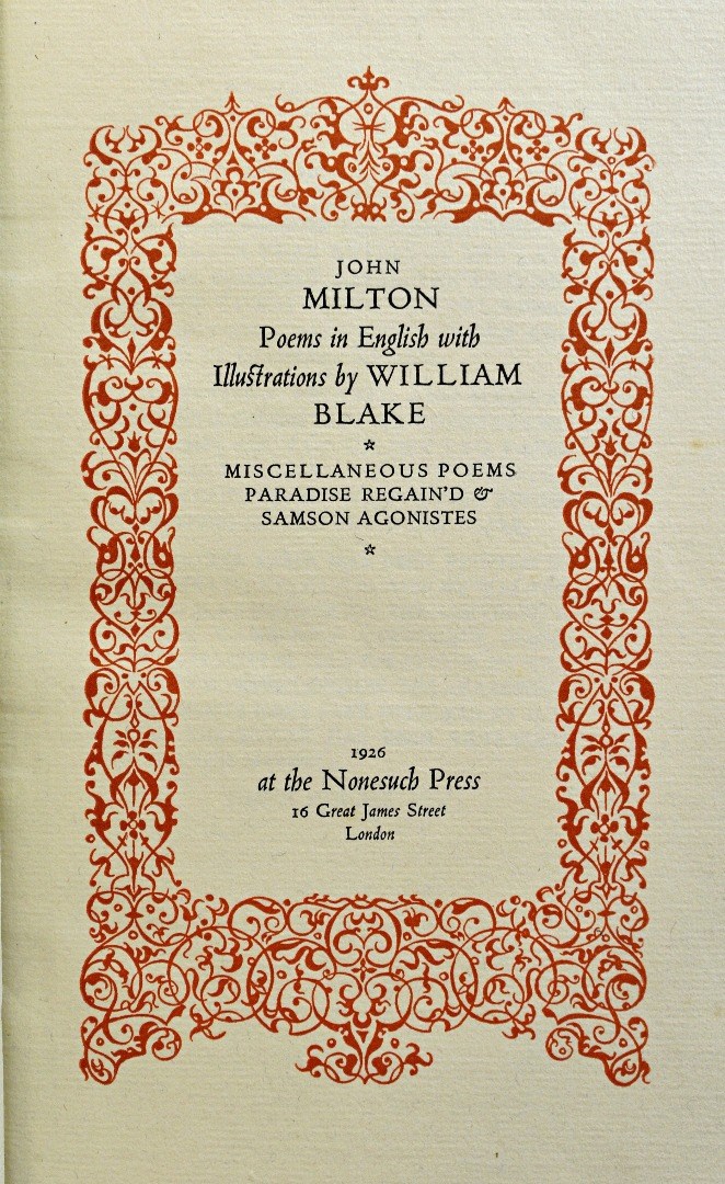 Appraisal: MILTON J Poems in English with Illustrations by William Blake