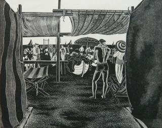 Appraisal: Salvatore Pinto wood engraving Salvatore Pinto American - - ''Beach