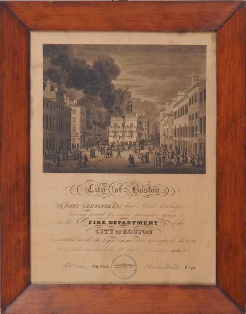 Appraisal: AMERICAN SCHOOL CITY OF BOSTON FIRE DEPT CERTIFICATE x in