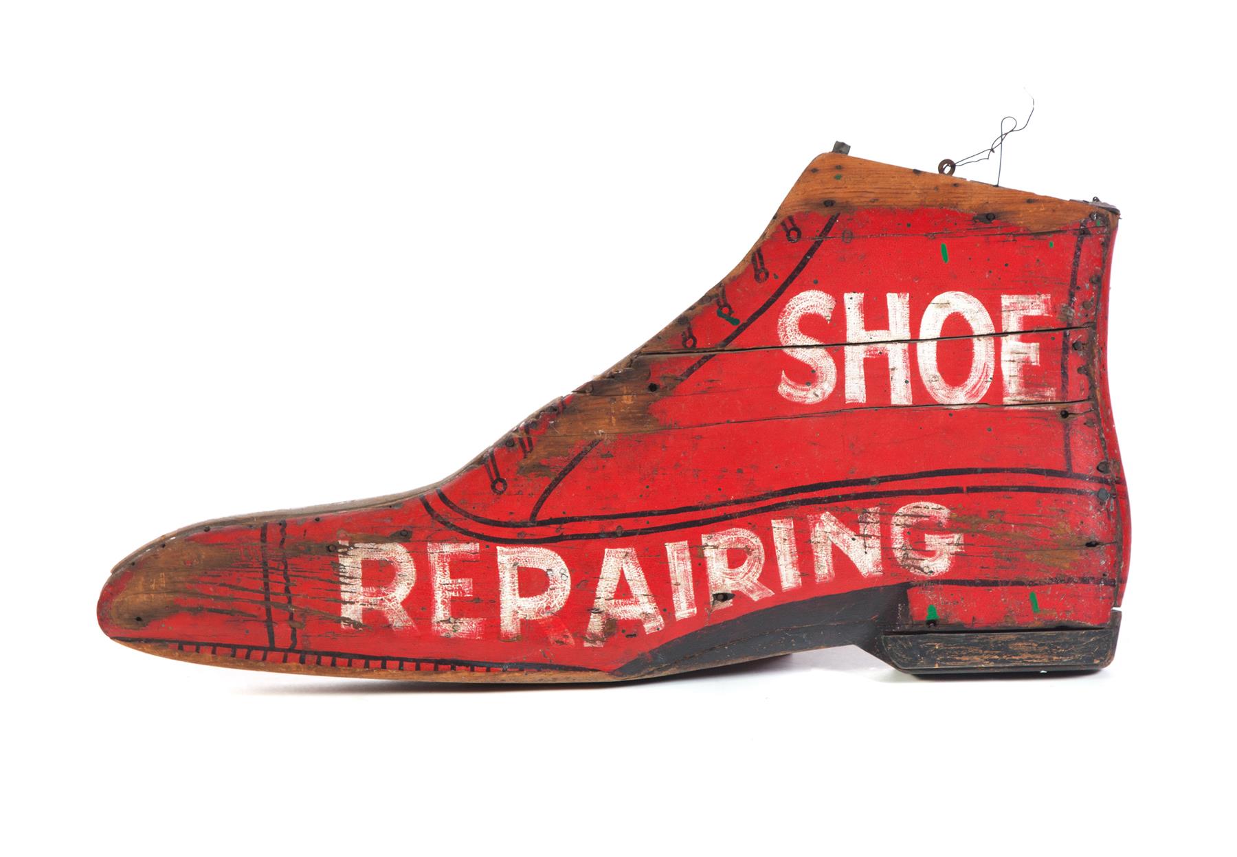 Appraisal: DOUBLE SIDED SHOE-SHAPED TRADE SIGN American mid th century Period