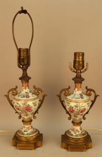 Appraisal: Antique Pair of French Samson Porcelain Urn Lamps Antique Pair