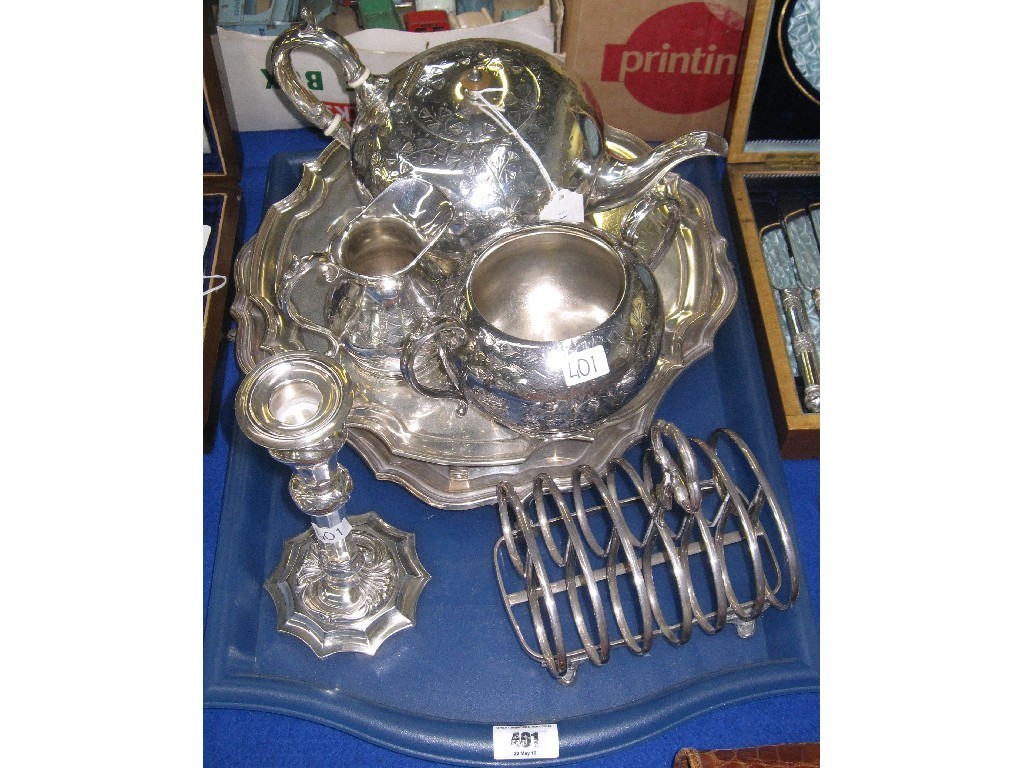 Appraisal: Tray lot of EP - tea service two salvers toastrack