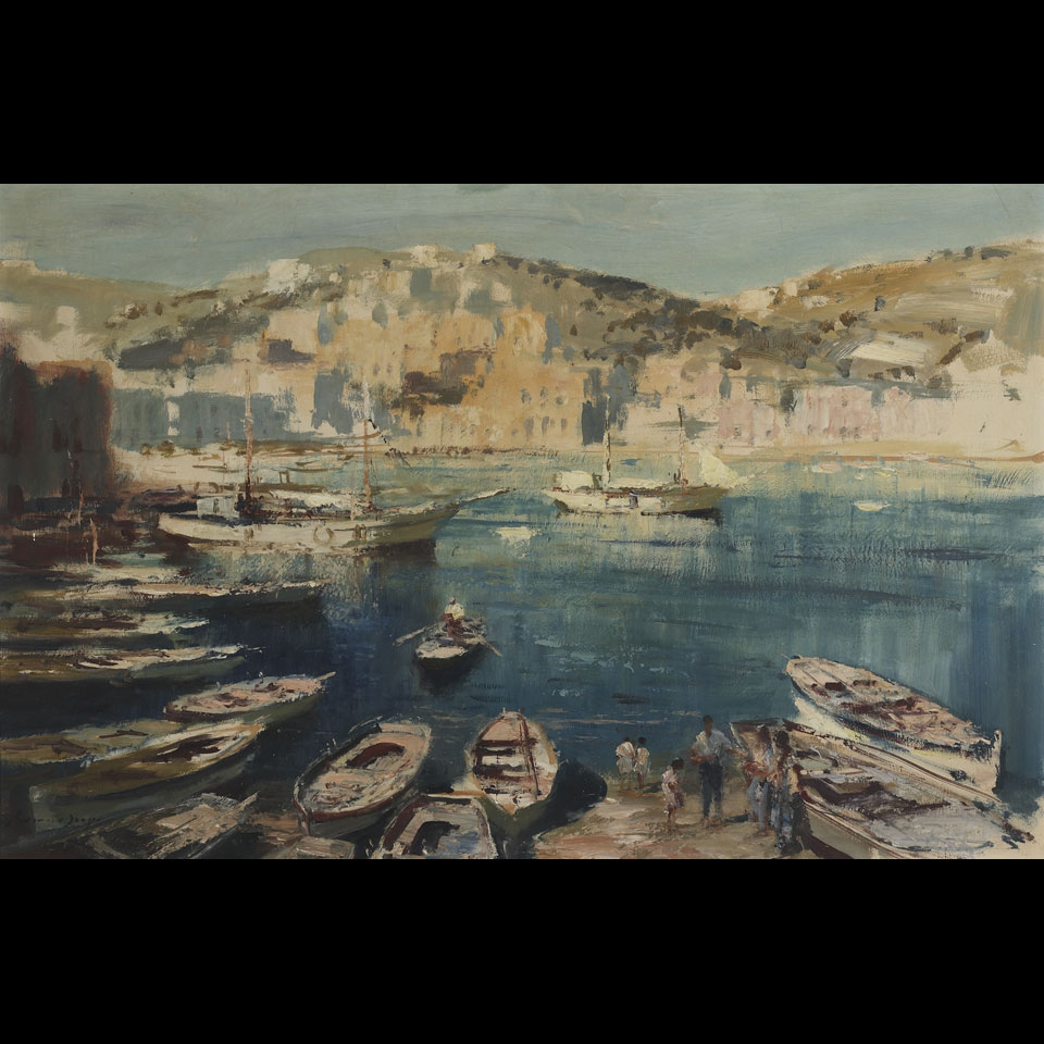 Appraisal: Edward Seago - British THE HARD PONZA HARBOUR Oil on