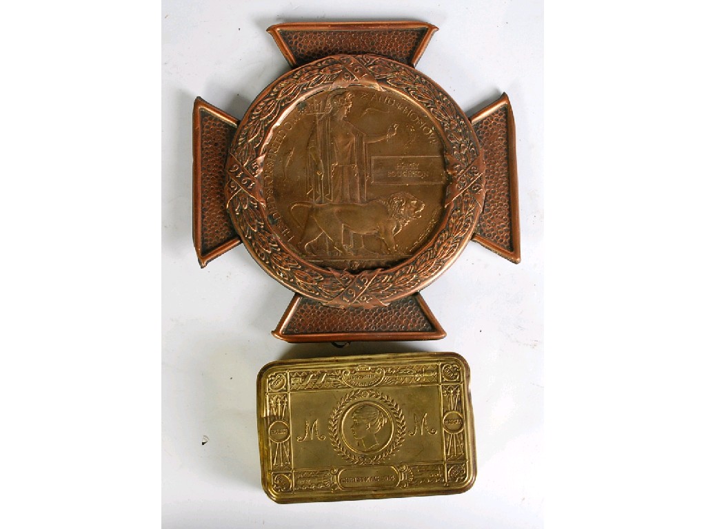 Appraisal: GREAT WAR BRONZE MEMORIAL PLAQUE awarded to Harry Boughton loose