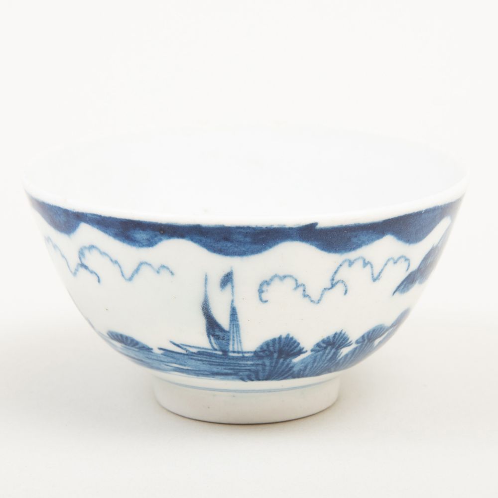 Appraisal: Bow Blue and White Porcelain Teabowl Painted with figures and