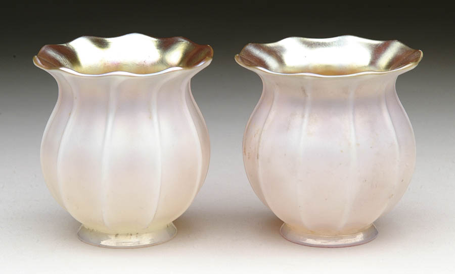 Appraisal: PAIR OF STEUBEN ART GLASS SHADES White ivorene shades are