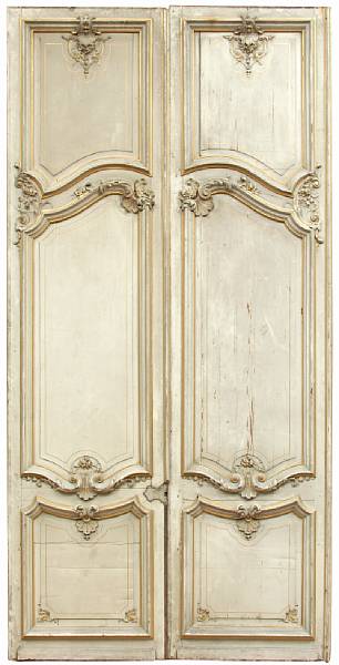 Appraisal: Two pairs of Louis XV style parcel gilt painted boiserie