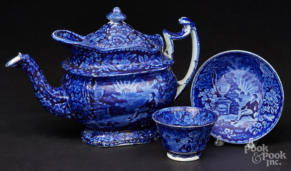 Appraisal: Historical blue Staffordshire teapot etc Historical blue Staffordshire Lafayette at