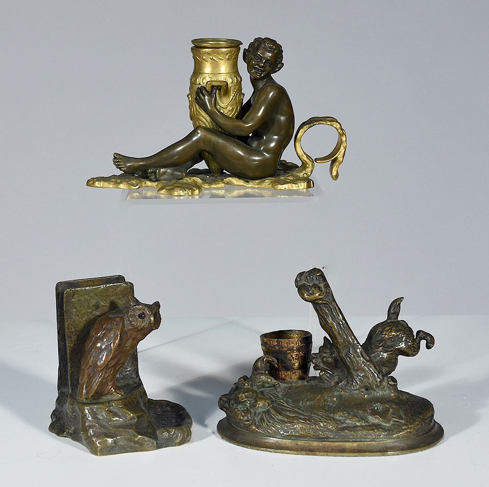 Appraisal: Three th C bronze items Three th C bronze items