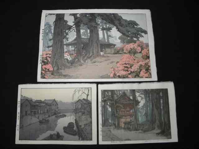 Appraisal: Three Japanese color woodblock prints Includes two by Hiroshi Yoshida