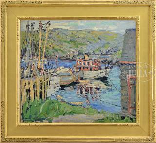 Appraisal: HAYLEY LEVER American - MONHEGAN ISLAND DOCK Oil on canvas