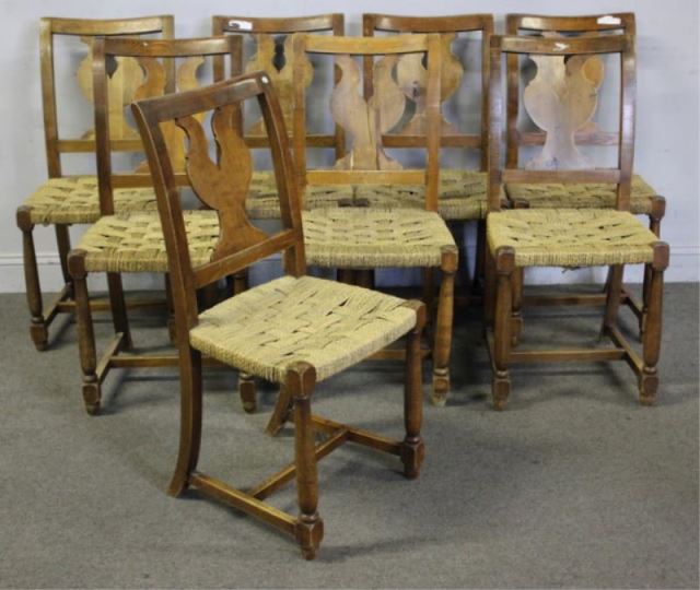 Appraisal: Set of Continental Antique Rope Seat Chairs From a Stamford