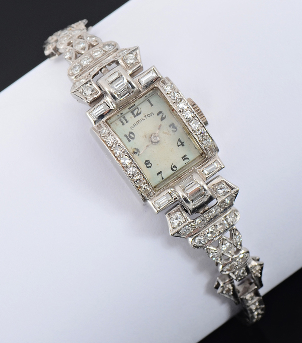 Appraisal: HAMILTON PLATINUM DIAMOND LADIES WATCH Platinum watch contains round single