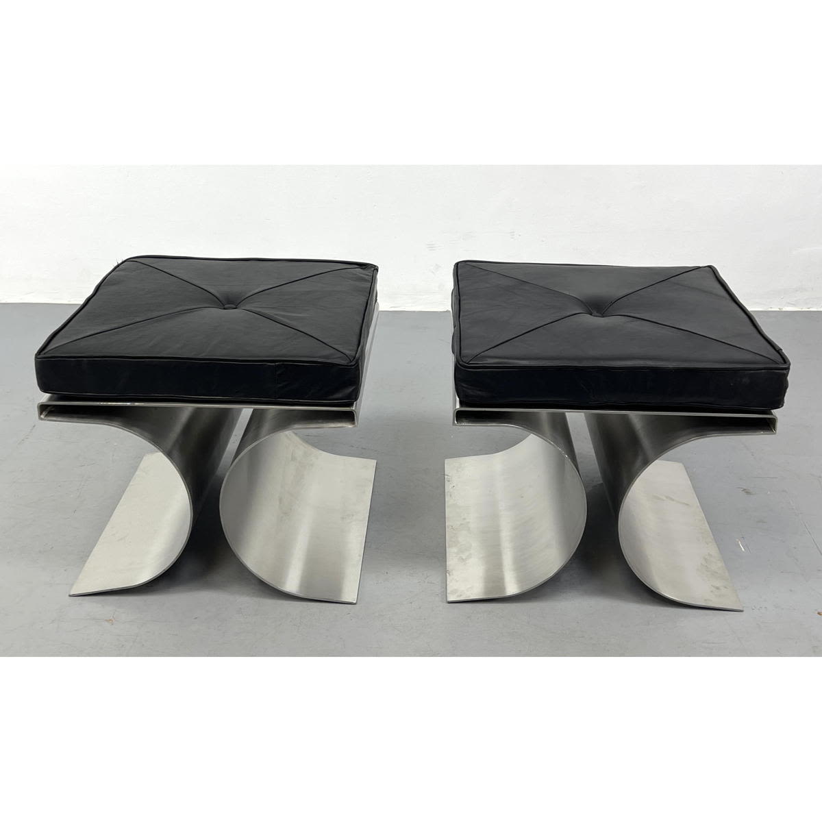 Appraisal: Pr Michel Boyer style Stainless Steel X Benches Black Leather