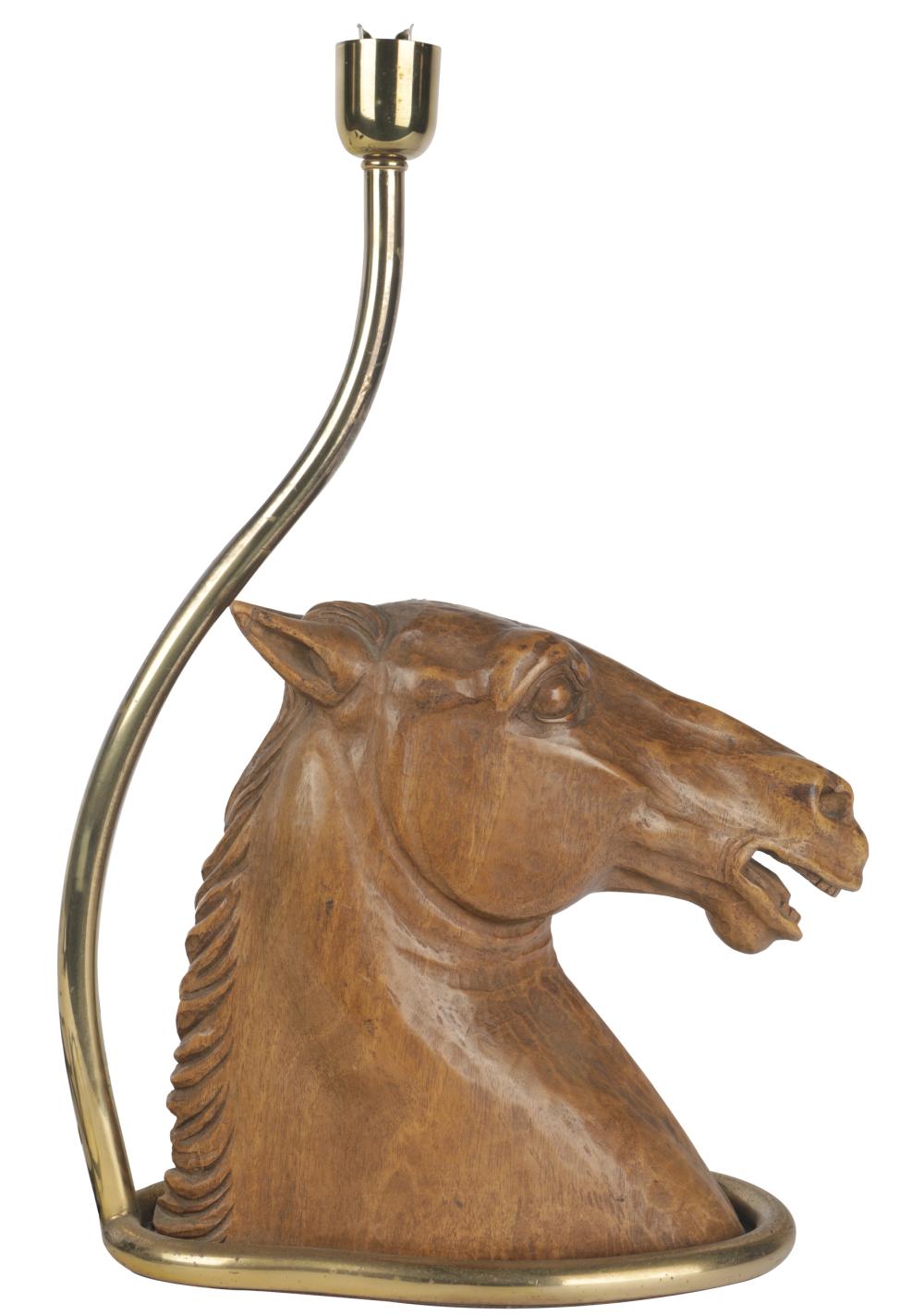 Appraisal: GUCCI HORSE HEAD TABLE LAMPcarved wood and brass with label