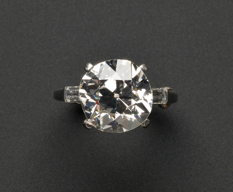 Appraisal: Platinum and Diamond Solitaire prong-set with an old cushion-shape faceted