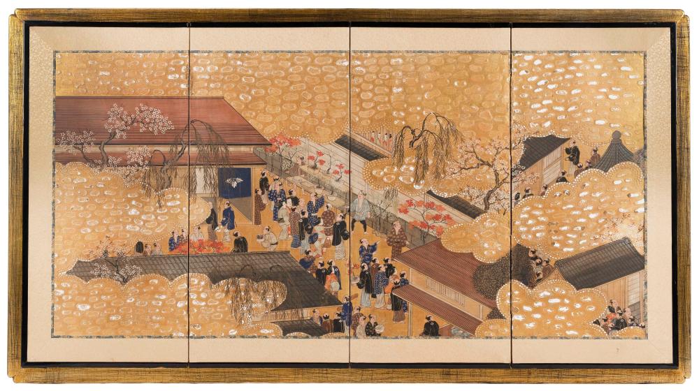 Appraisal: JAPANESE FOUR-PANEL TEA SCREEN MEIJI PERIOD FRAMED X JAPANESE FOUR-PANEL