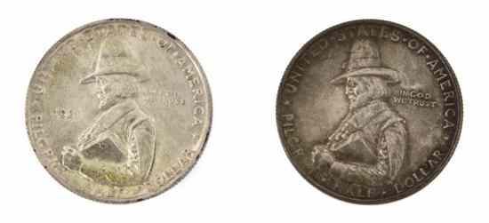 Appraisal: Two U S Pilgrim Tercentenary Commemorative Silver Half Dollars comprising