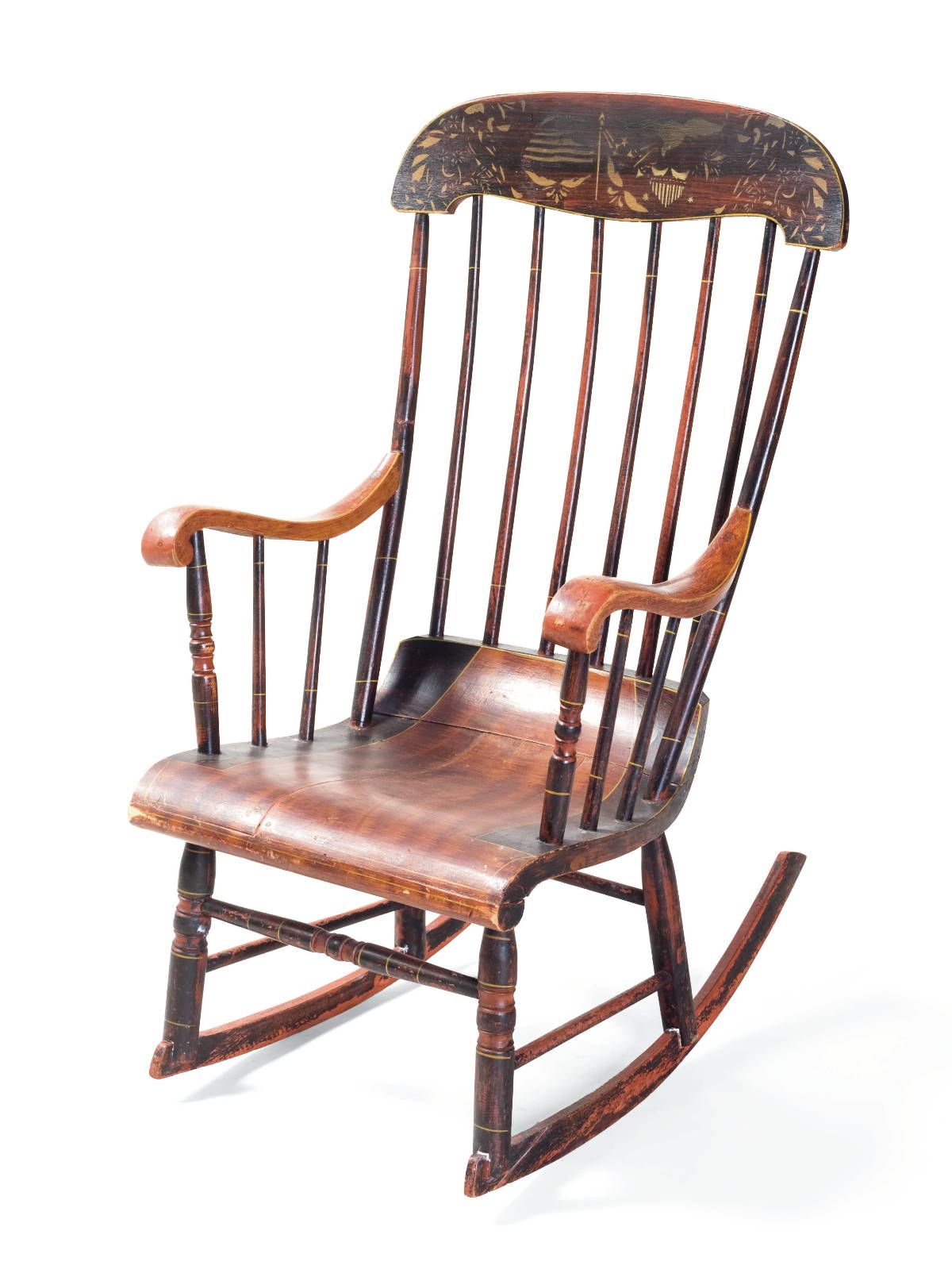 Appraisal: BOSTON ROCKER WITH ROSEWOOD GRAINING EAGLE STENCILED CREST AND PUDDY