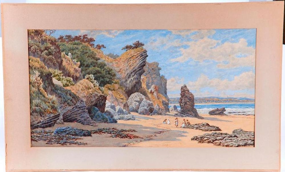 Appraisal: th Century Watercolor Artist Unsigned Title Beach scene Signature Unsigned