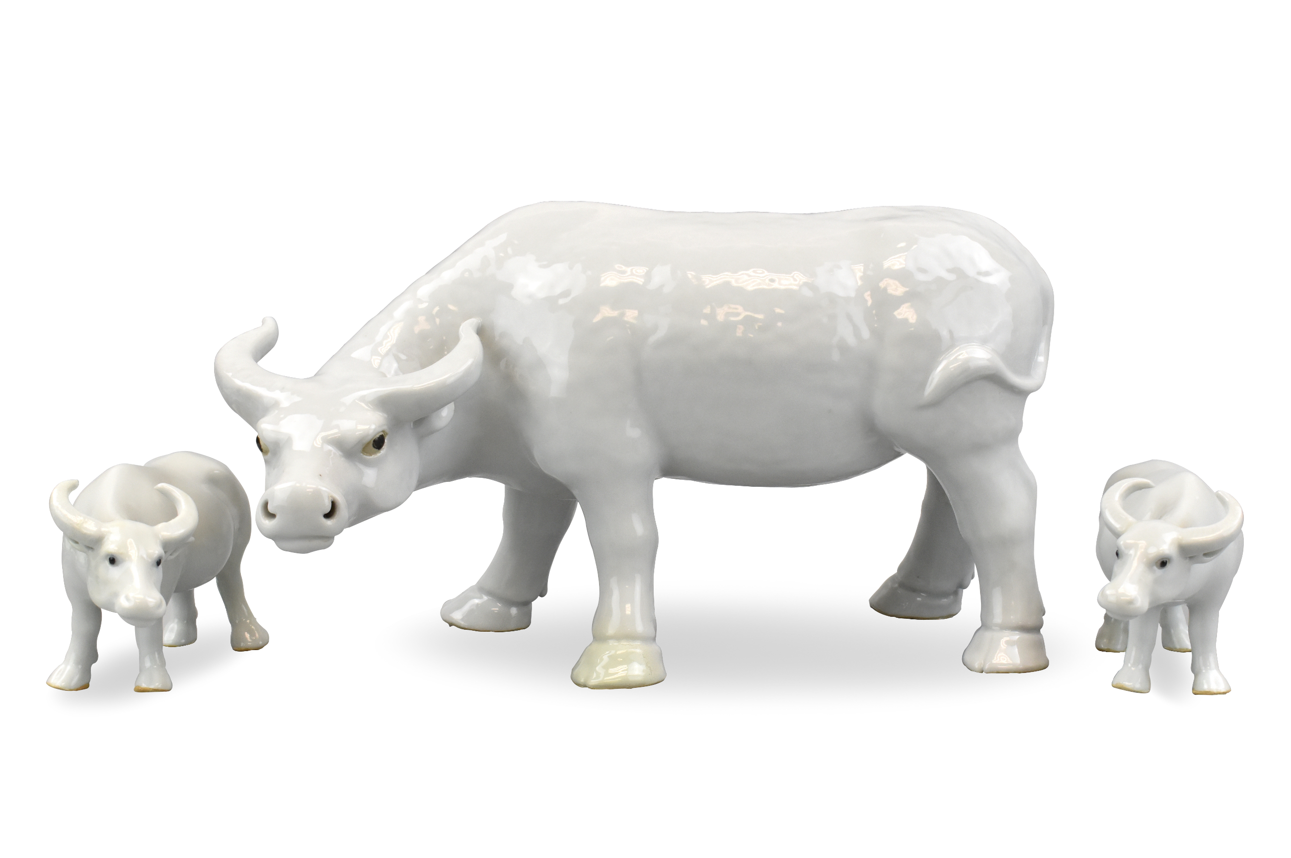 Appraisal: Three Chinese white glazed buffalo figures th Century Three standing