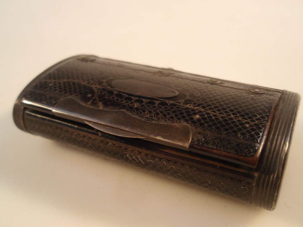 Appraisal: A thC ebonised and piquet work snuff box of compressed