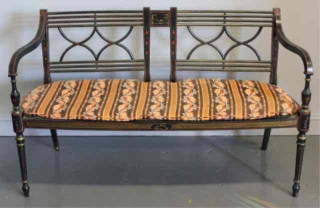 Appraisal: Adams Style Black Lacquer Bench Paint decorated and with a